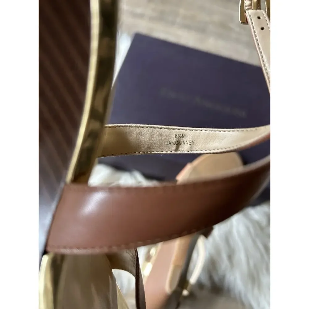 Enzo Angiolini McKinney Wedge Sandals 8.5 Women’s Brown Leather Ankle Strap NIB